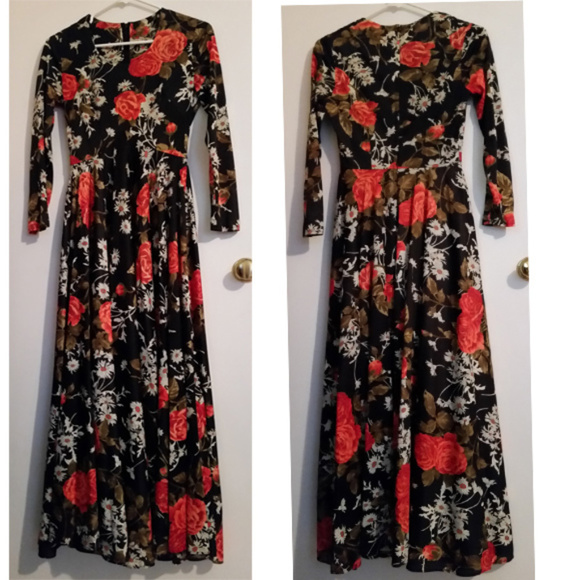 True VINTAGE black moody dark romantic floral flower black maxi dress aprox S - Picture 2 of 4